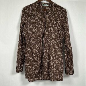 2 for$15 Maurices Chocolate Brown Floral Long Sleeve Button Down Top
